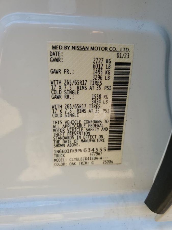 Nissan Frontier SV 4x4 Crew Cab 6 ft. box 139. 2023 — миниатюра 12