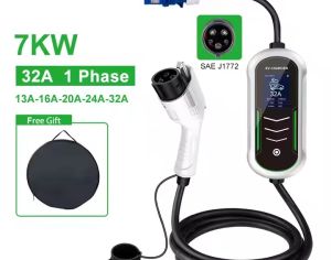7 KW, 32A. დამტენი Type1 USA, Type2  EU და GBT ჩინური ელექტრომობილისთვის
