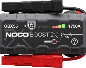 ავტომანქანის დამქოქი ,,jump starter ჯამფ სტარტერი - ბუსტერი NOCO Boost X GBX55 1750A  შექმნილია და ინჟინერიულია აშშ-ში. ქოქავს 7.5 ლ-მდე ბენზ, და 5.0 ლ-მდე დიზ.  მოცულობის ძრავებს
