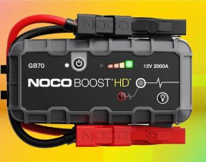 ავტომანქანის დამქოქი ,,jump starter  ჯამპ სტარტერი - ბუსტერი  NOCO Boost HD GB70 2000A შექმნილია და ინჟინერიულია აშშ-ში.  ქოქავს 8,0 ლ-მდე ბენზ. და 6 ლ-მდე დიზ.  მოცულობის ძრავებს,